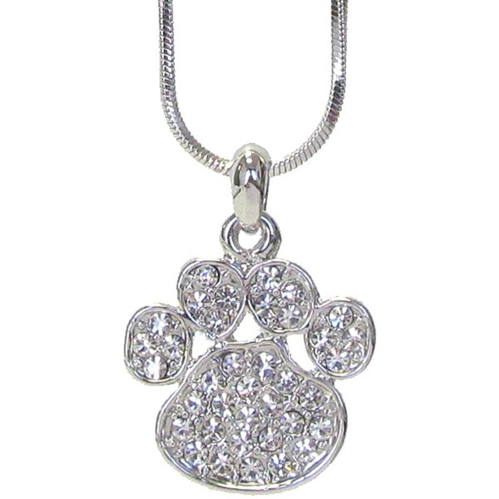 Brand New Chain Necklace with Crystal Paw Print Pendant